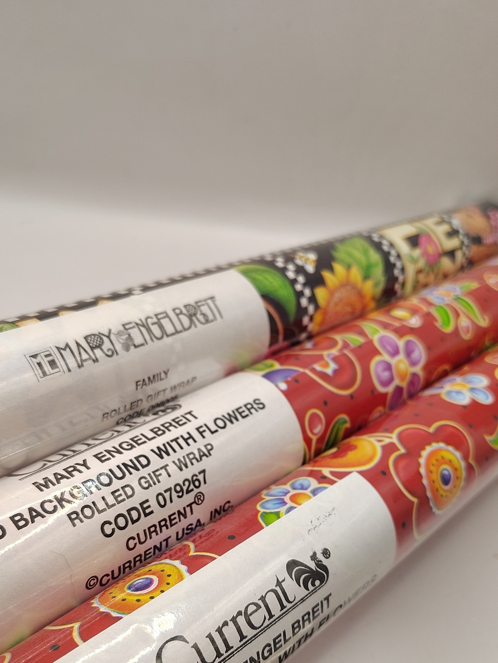 Lot Of 3 New Rolls Of Mary Engelbreit Rolled Gift Wrapping Paper - NEW